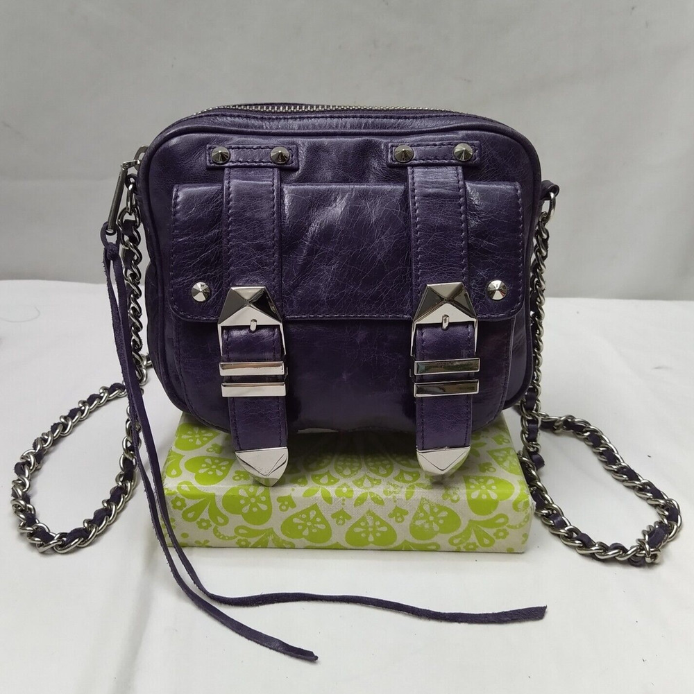 Rebecca Minkoff Purple Leather Buckles Zipper Closure Chain Strap Crossbody Bag